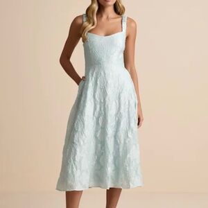 Lulu's Pristine Muse Mint Green Jacquard Skater Midi dress